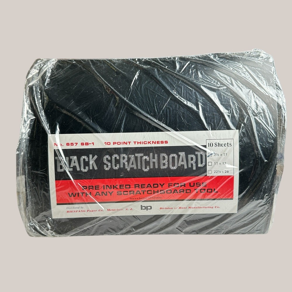 Bienfang Black Scratch Board No 657 SB-1 10 Sheets 8.5×11 10 Point Thickness