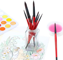 Transon round Paint Brush Set 9Pcs Synthetic Sable Hair for Acrylic Painting Wat