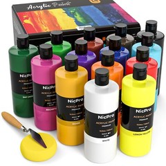 Nicpro 14 Colors Large Bulk Acrylic Paint Set (16.9 oz,500 ml) Rich Art Paint…