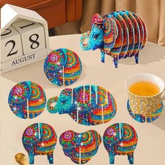 LSQFS 5D DIY Diamond Painting Coaster, Art Kits for Adults, Elephant
