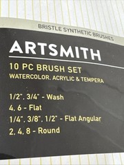Artsmith Bristle Synthetic 10pc Brush Set Watercolor Acrylic Or Tempera New