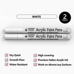 Versatile White Paint Pens – 2 Pack, Waterproof Acrylic Marker for All Surfaces