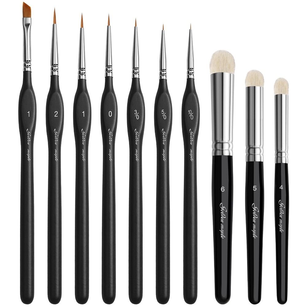 Golden Maple Miniature Paint Brushes Drybrush-10pcs Micro Detail Paint Brush Set