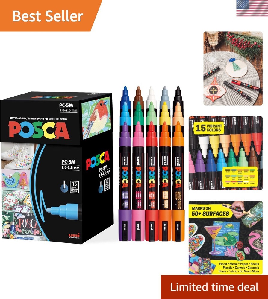 Creative Art Set: 15 Medium Acrylic Markers with Reversible Tips for All Ages