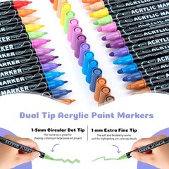 12/24/36/48 Colors Dual Tip Acrylic Paint Pens for Rock Wood Glass DIY Crafts