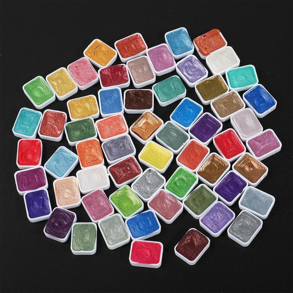 Metallic Watercolor Paint Set 60 Colors, Art Supplies Watercolors Paint Kit Trav