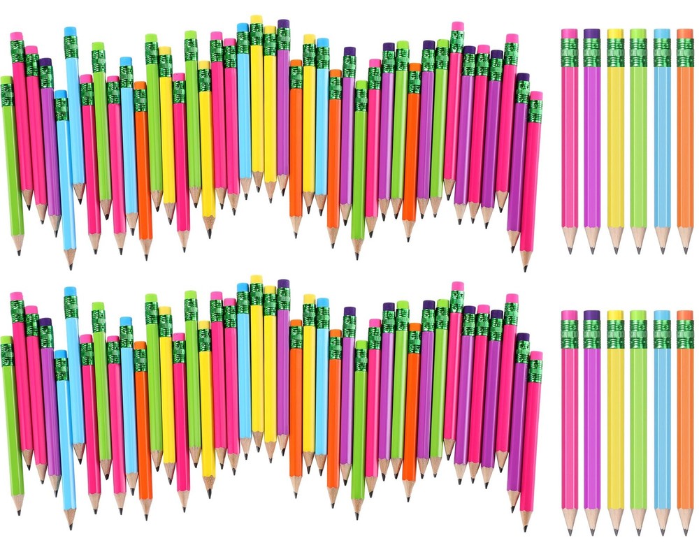 108 Pcs Mini Pencils Bulk Small Pre Sharpened 2 HB Half Golf Pencils with Era…