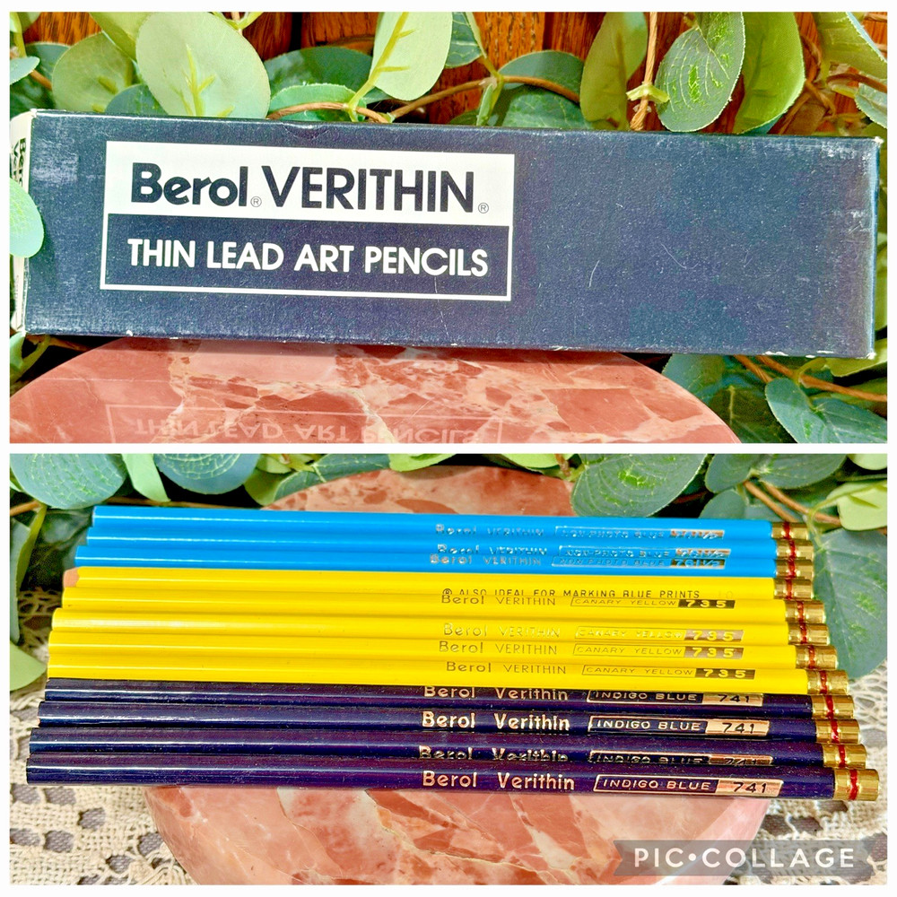 VTG Berol Verithin Art Pencils Dozen for Blue Prints Canary Yellow Indigo Blue++