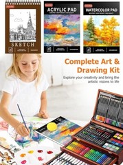 NEW Art Supplies 192-Pack Deluxe Set Drawing Painting Supplies Art Kit Brown