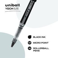 uni-ball Vision Elite Rollerball Pens Fine Point 12 Count (Pack of 1), Black