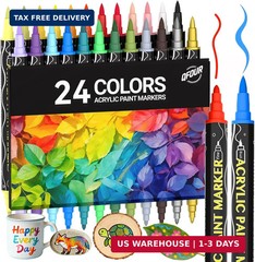 24 Colors Acrylic Markers, Dual Tip Acrylic Paint Markers with Fine & Brush Tip
