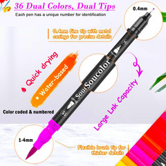 Art Brush Markers Pens for Adult Coloring Books, 36 Colors Numbered Dual Tip (Br