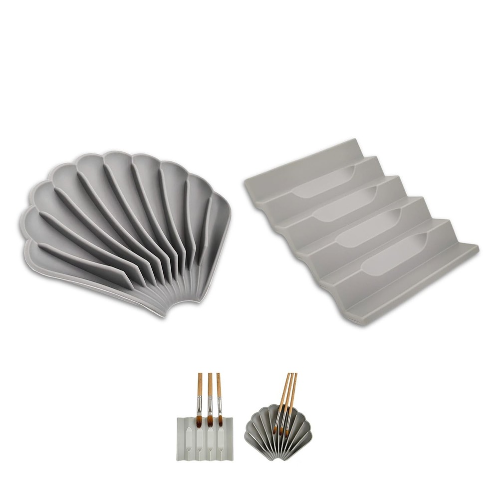 2 PCS Silicone Paint Brush Holders Small Multiple Slots Rest Watercolor Grey