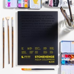 Stonehenge Aqua Black Medium Weight Pad, 140lb, Coldpress, 9 x 12 Inches, 15 …