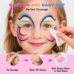 Kids & Adults Face Painting Kit, Multicolor, 12x10g, Glitter, Stencils