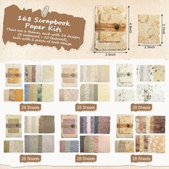 168 Pcs Textured Vintage Scrapbook Paper, 6 Themes Multicolor