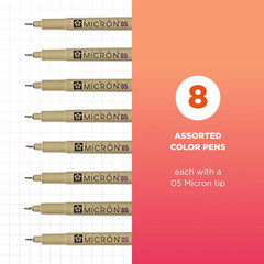 Pigma Micron Fineliner, 05 Tip, Ass’T Archival Colors, 8 PK 30066