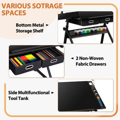 Adjustable Height Drafting Drawing Table Tiltable Tabletop Edge Stopper Black