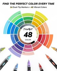 Acrylic Brush Markers, 48 Colors Brush Tip Acrylic Marker Set, 24 Dual-Tip Wa…