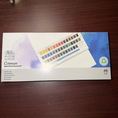WINSOR & NEWTON Cotman Watercolor Paint Set, Studio Set, 46 Half Pans w/ Brush