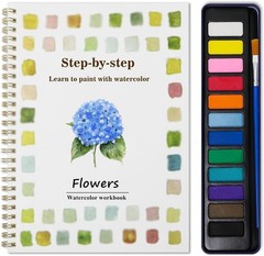 Beginner Watercolor Painting Kit – 12 Colors Paint Set with Brush, Flowers-Th…