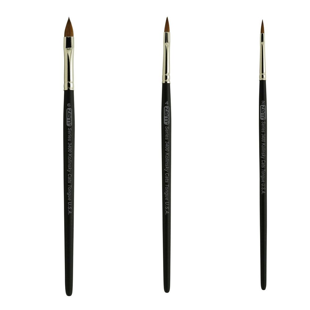AS-81 Kolinsky Pure Sable Cat’s Tongue Brush Set 3 pcs