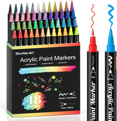 48 Colors Dual Tip Acrylic Paint Markers, Brush Tip and Fine Tip