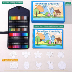 36 Colors Watercolor Markers with Coloring Book Set Brush & Fine Dual Tip No …