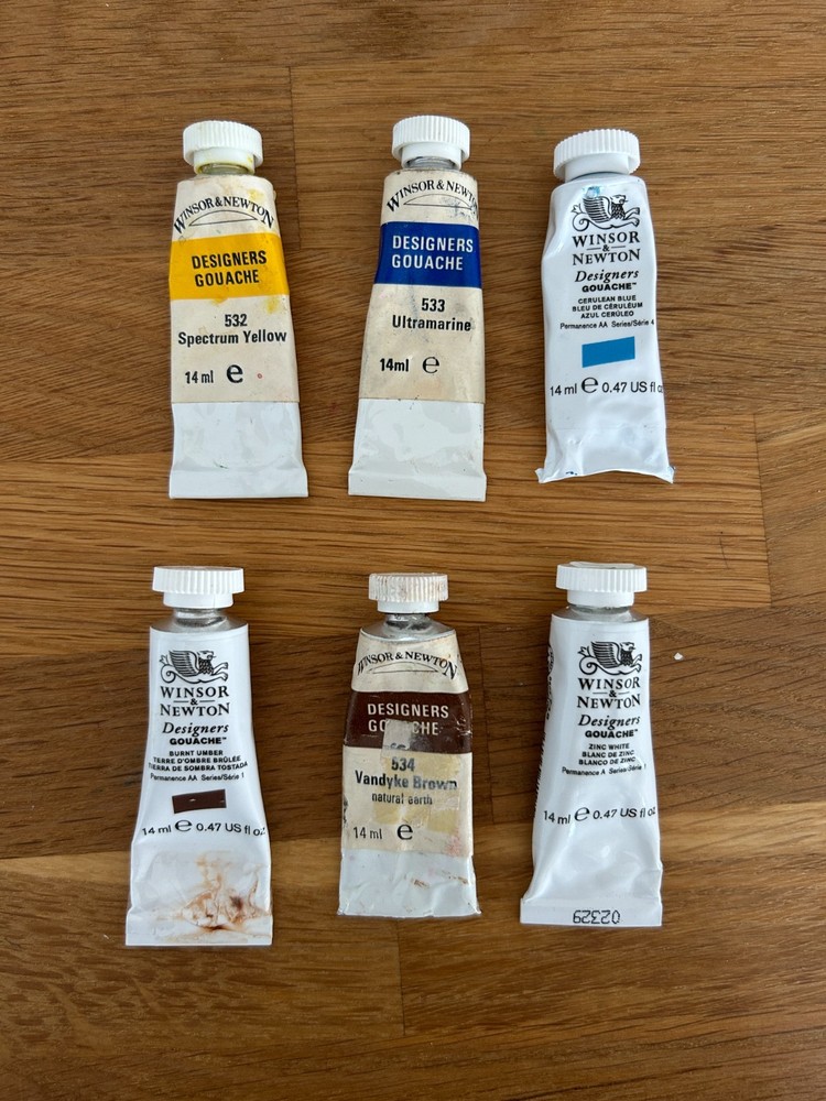 Lot of 6 HARD Winsor & Newton Designer Gouache 14ml Tubes