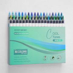 36 Colors Cool Tone Acrylic Paint Pens, Green Blue Brush Tip Paint Markers