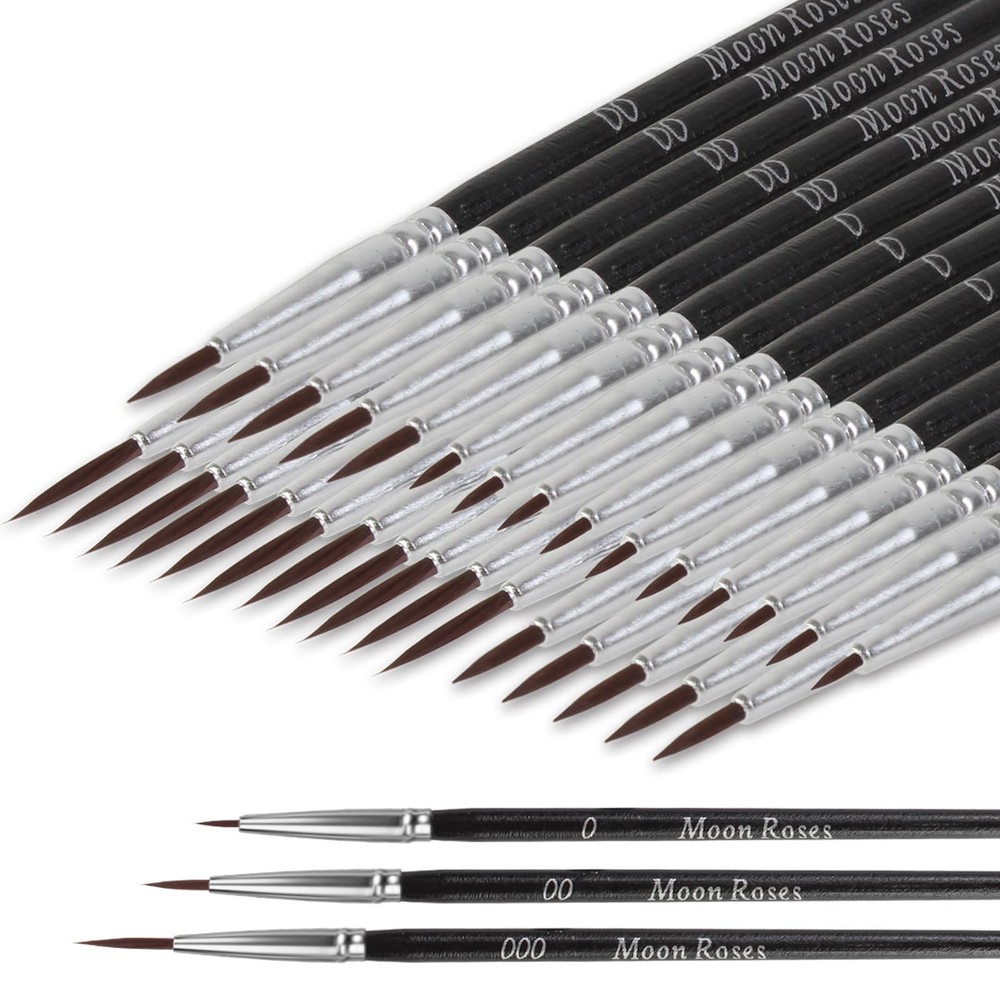Moon Roses 30 Pcs Miniature Detail Paint Brush Set, 3rd Small, Black