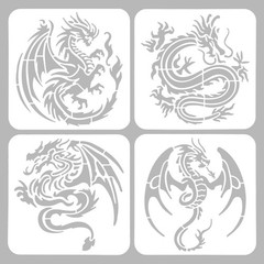 ORIGACH 4 Pcs Dragon Stencils – 7.8×7.8 inch, Reusable Western & Chinese Drag…