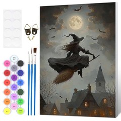 Witch Framed Paint by Numbers Kit for Adults, Town Paint by Numbers for Adult…