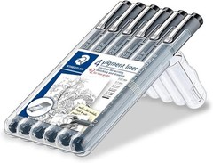 Staedtler Pigment Liner 308SB6P Set 4 + 2 for Sketch drawing 6 Liners Ink Black