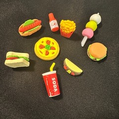 Colorful American Fast Food Junk Food 3D Pull Apart Erasers, Set of 9.