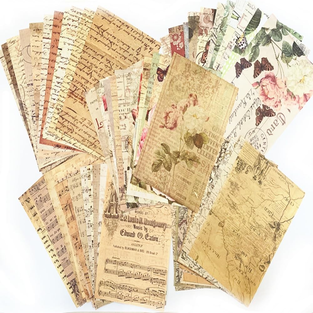 150pcs Vintage Scrapbooking Paper,Old Book Page Music Notes White or Cream