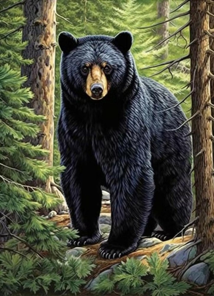 F-CANLAN Round Full Drill Diamond Painting Kit 5D Black Bear Diamond Art Pain…