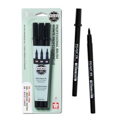 SAKURA Pigma Professional Brush Pens – Archival Black Ink 3 Set,
