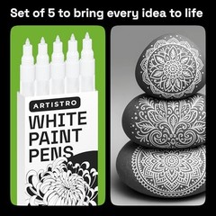 5 Paint Pen for Rock, Glass, Ceramic, Wood, Tire, Fabric, White Extra Fine Tip