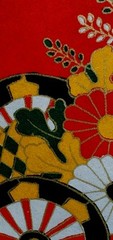 Japanese Art Paper Handmade Chiyogami Vintage Red Floral Rickshaw Print 37×25″