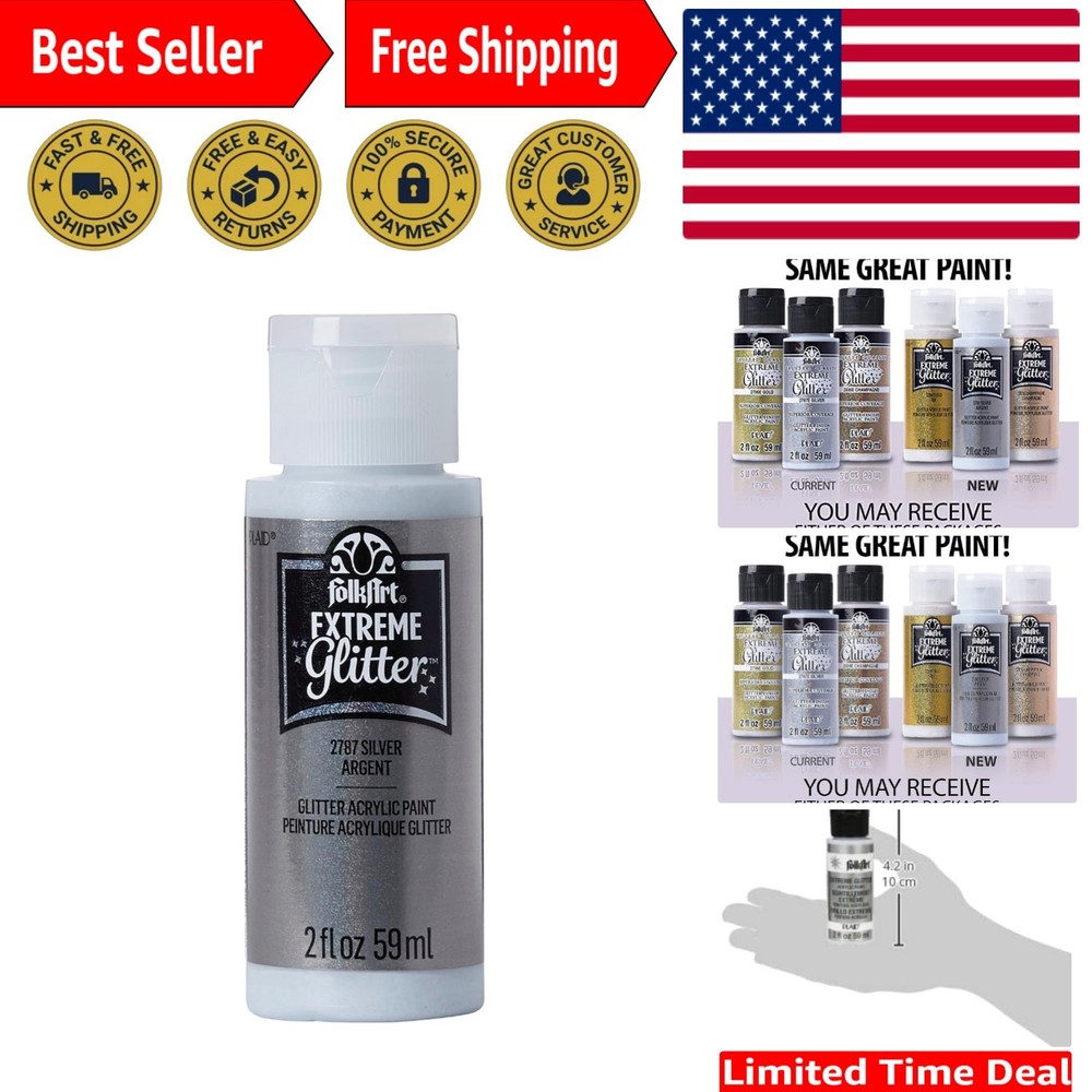 2 oz Extreme Glitter Acrylic Paint – Sparkling Silver, Non-Toxic & Versatile