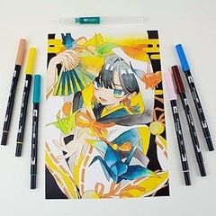 Limited Edition Tombow Dual Brush Pen ABT 6-Color Set with Water Brush Bird