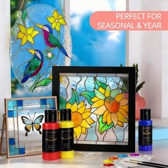 Stain Glass Paint Set With 6 Brushes 1 Palette & 1 Sponge 14 Colors Waterproof P