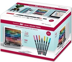 TOMBOW ABT Dual Brush Pens : 108 Assorted Colours Desktop Organizer ABT-108CORGA