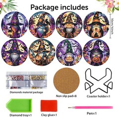 Meothan 8 Pcs Halloween Diamond Art Coasters 8 4x4in, Gnome