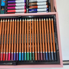 145pc Deluxe Mixed Media Art Set Pink Wooden Case READ DESCRIPTION DAMAGE Case