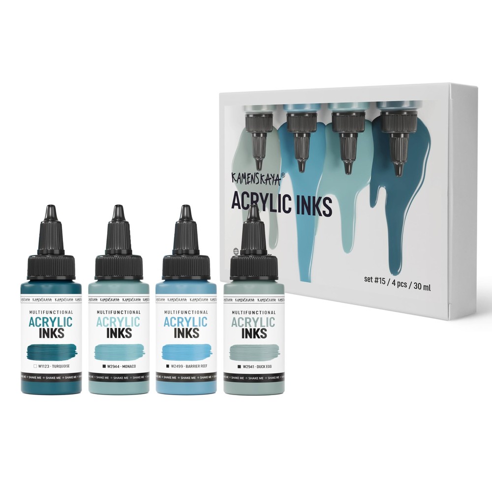 Artists Acrylic Ink Set Color Combination #15 4 PCS 1 Fl Oz 30ml Bottles