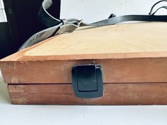 Vintage Wooden Traveling Artist Case 18”x 22” Leather Straps Storage Compartment