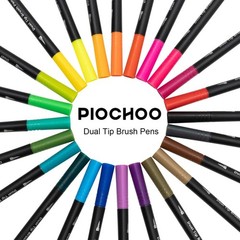 Piochoo Markers,48 Colors Dual Brush Markers Pens, Double Tip 48