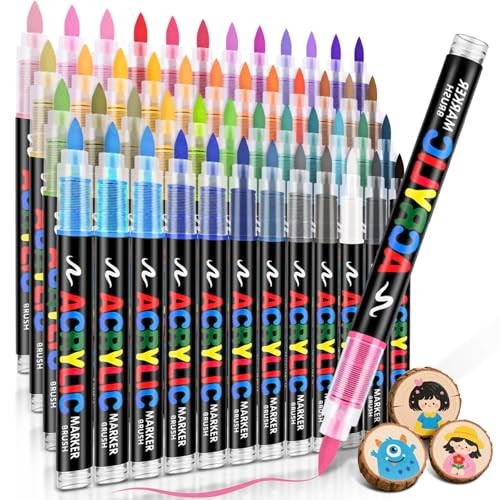 Water-Based Acrylic Paint Markers Brush Tip – 48 Colors – Acrylic Colored Paint